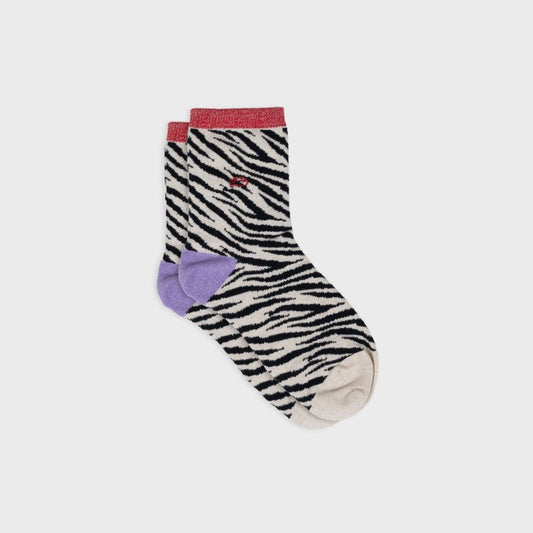 Chaussettes zèbre pailletées - NOIR & BEIGE