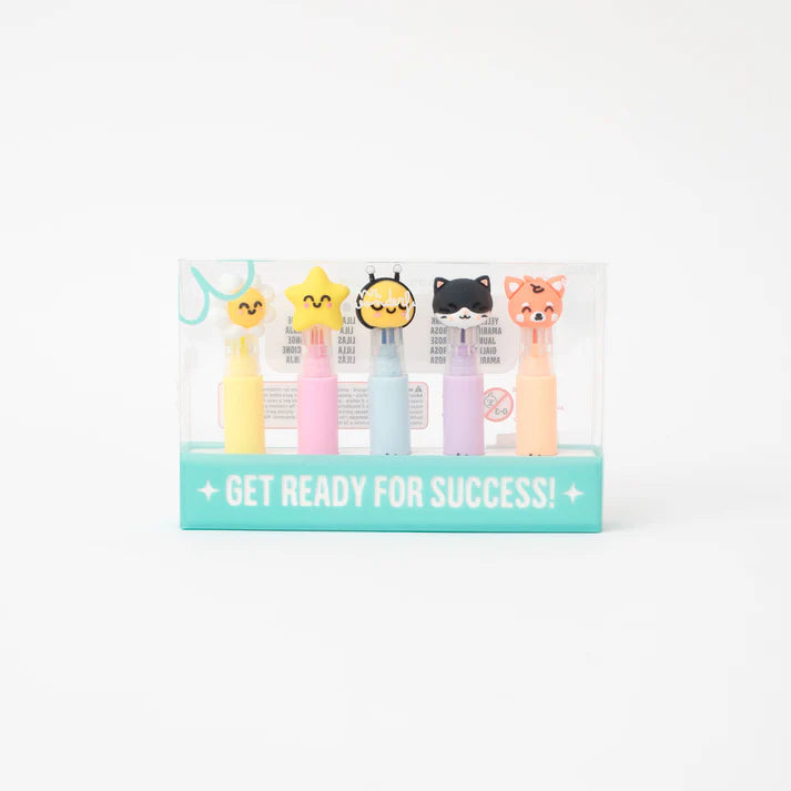 Lot de 5 surligneurs avec étui à crayons - Vivre en couleur