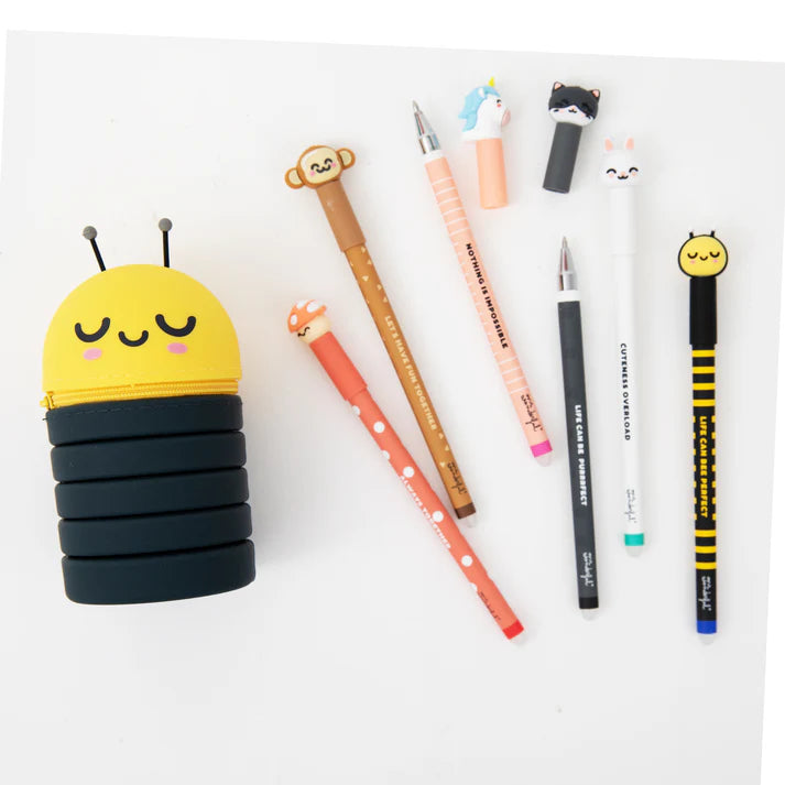 Set de 6 stylos effaçables Bo-Bo + étui en silicone Abeille