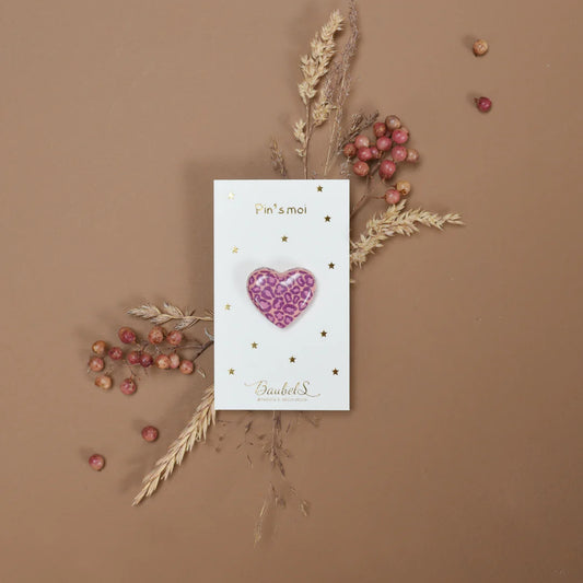 Pin's Coeur Leopard ROSE & VIOLET en porcelaine