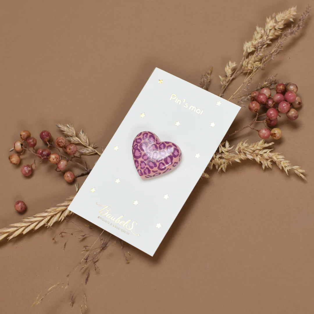 Pin's Coeur Leopard ROSE & VIOLET en porcelaine