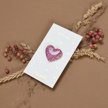 Pin's Coeur Leopard ROSE & VIOLET en porcelaine